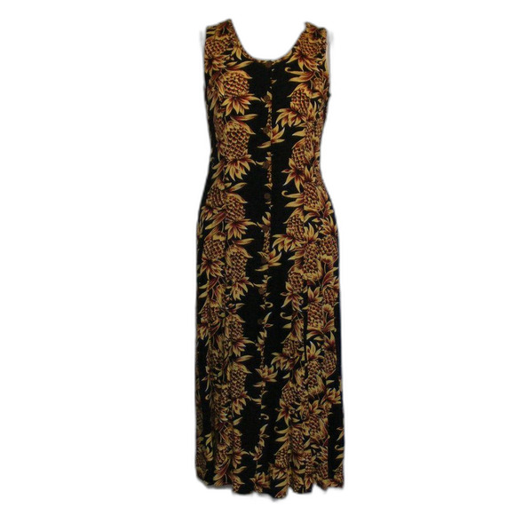 PINEAPPLE MOON Midi Dress, 2, Pineapple print, Sleeveless, Sheath, Black/Yellow - Picture 11 of 13